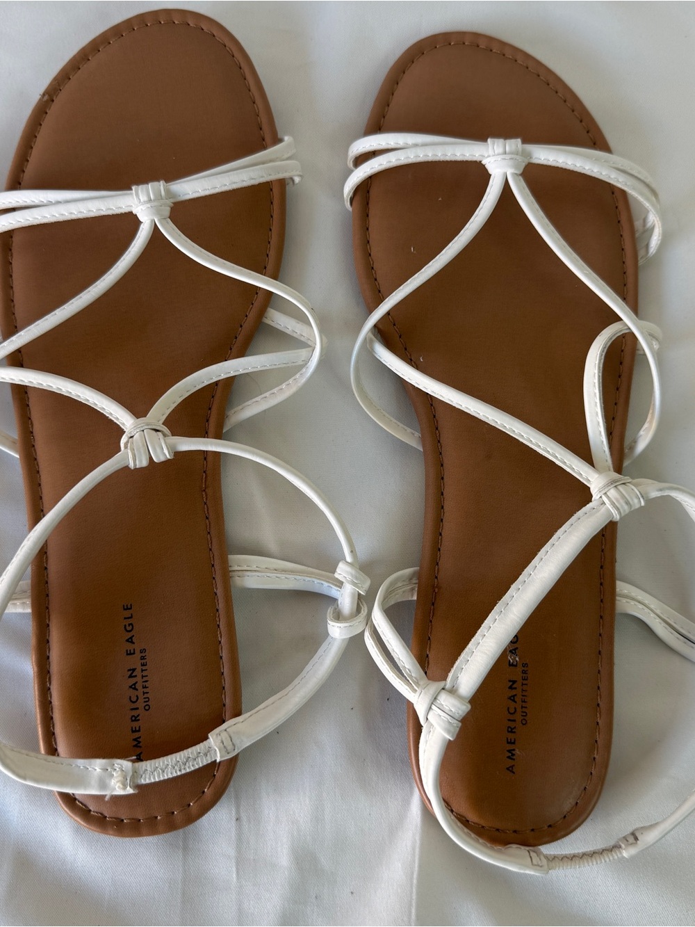 American Eagle Outfitters White Strappy Brown Footbed Sandals